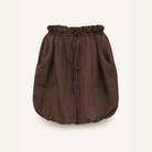 Chocolate brown Lord & Taylor Heritage mini skirt with patch pockets, flat product shot