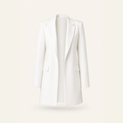 White longline blazer with open front and welt pockets by Lord & Taylor Heritage, flat lay