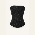 Black sequin bustier top with straight neckline, full view by Lord & Taylor Heritage