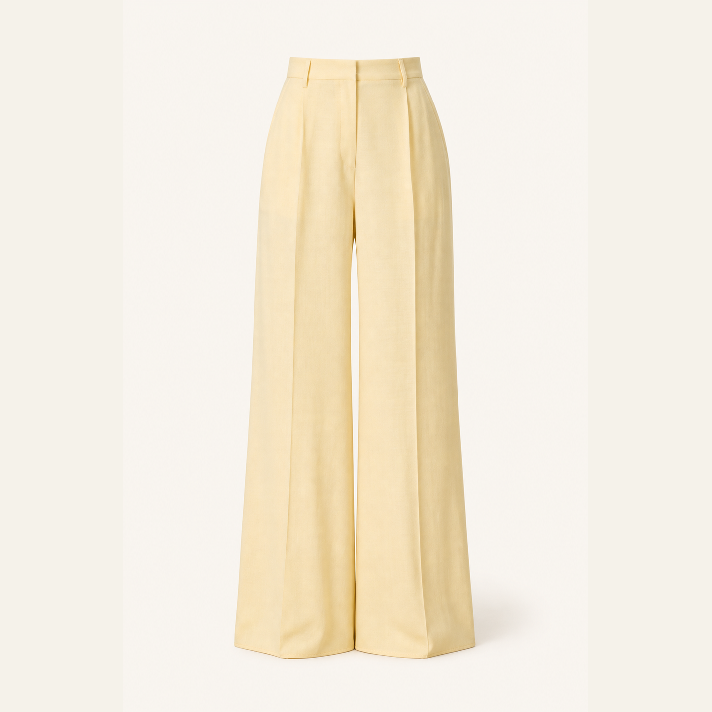 Buttercream yellow high-waisted wide-leg trousers, flat product shot
