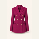 Magenta double-breasted blazer with nipped waist, flat product shot