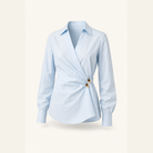 Powder blue cotton wrap blouse by Lord & Taylor Heritage, flat product shot