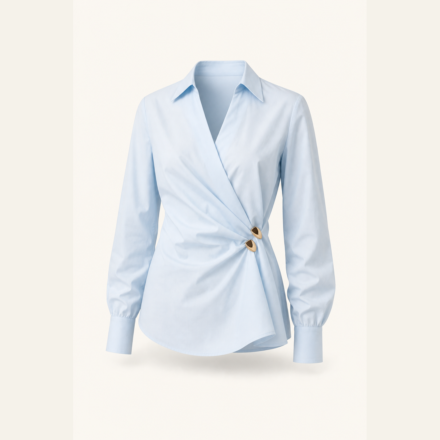 Powder blue cotton wrap blouse by Lord & Taylor Heritage, flat product shot