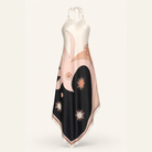 Blush scarf print satin midi dress with asymmetric hem by Lord & Taylor Heritage, flat lay