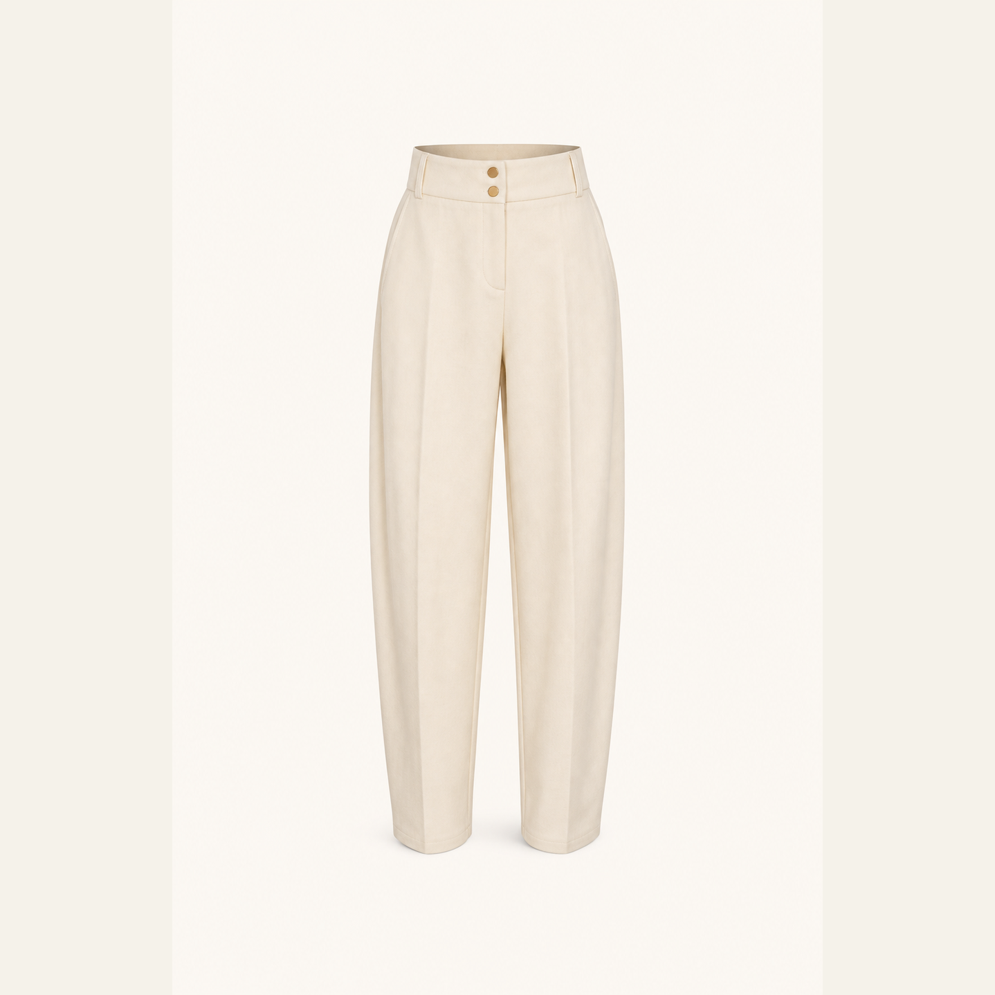 Cream high-waisted trousers flat lay product shot by Lord & Taylor Heritage
