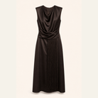 Espresso brown satin fringe maxi dress flat lay by Lord & Taylor Heritage