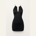 Black sleeveless bodycon mini dress by Lord & Taylor Heritage, flat product shot