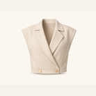 Ecru wrap vest with cropped boxy silhouette, flat product shot
