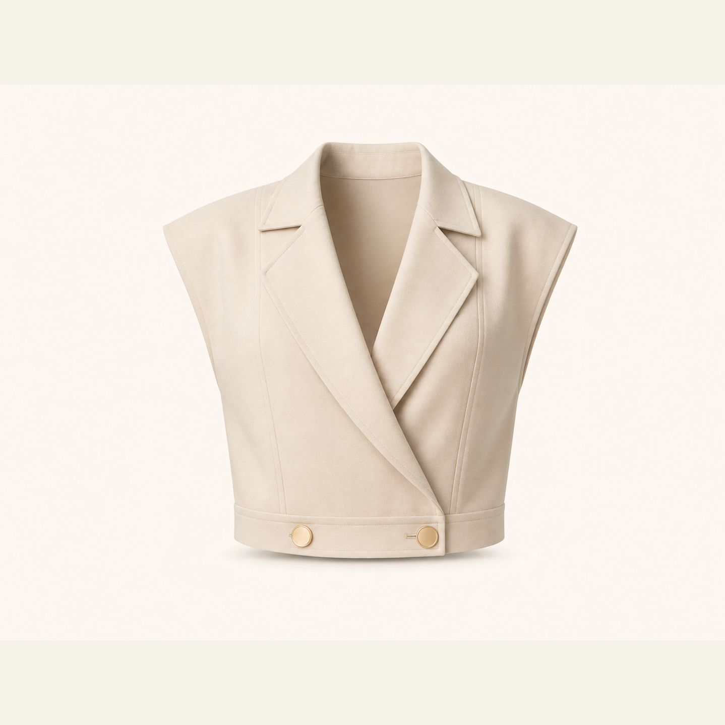 Ecru wrap vest with cropped boxy silhouette, flat product shot