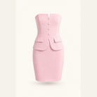 Powder pink strapless dress flat lay showing blazer-inspired bodice by Lord & Taylor Heritage