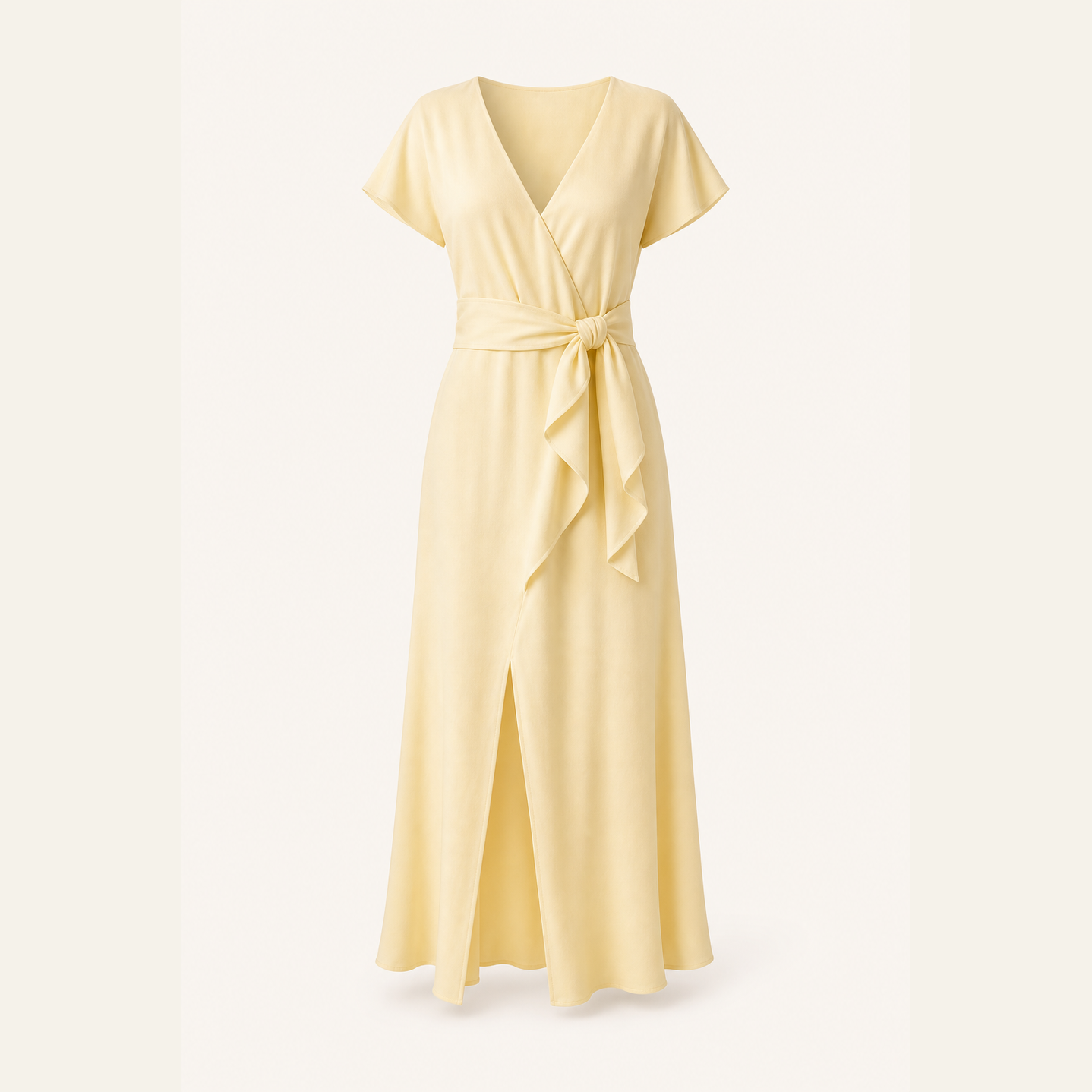 Lord & Taylor Heritage Wrap Midi Dress, Pale Yellow — product shot