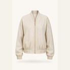 Lord & Taylor Heritage gold bomber jacket flat lay product shot