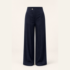 Navy wide-leg trousers flat lay product shot by Lord & Taylor Heritage