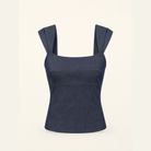 Navy structured peplum top flat lay product shot by Lord & Taylor Heritage