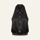 Black halter-neck satin shirt by Lord & Taylor Heritage, flat product shot