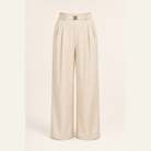 Beige wide-leg trousers flat lay showing coordinating belt