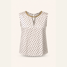 Cream polka dot sleeveless top with gold chain trim by Lord & Taylor Heritage, flat lay