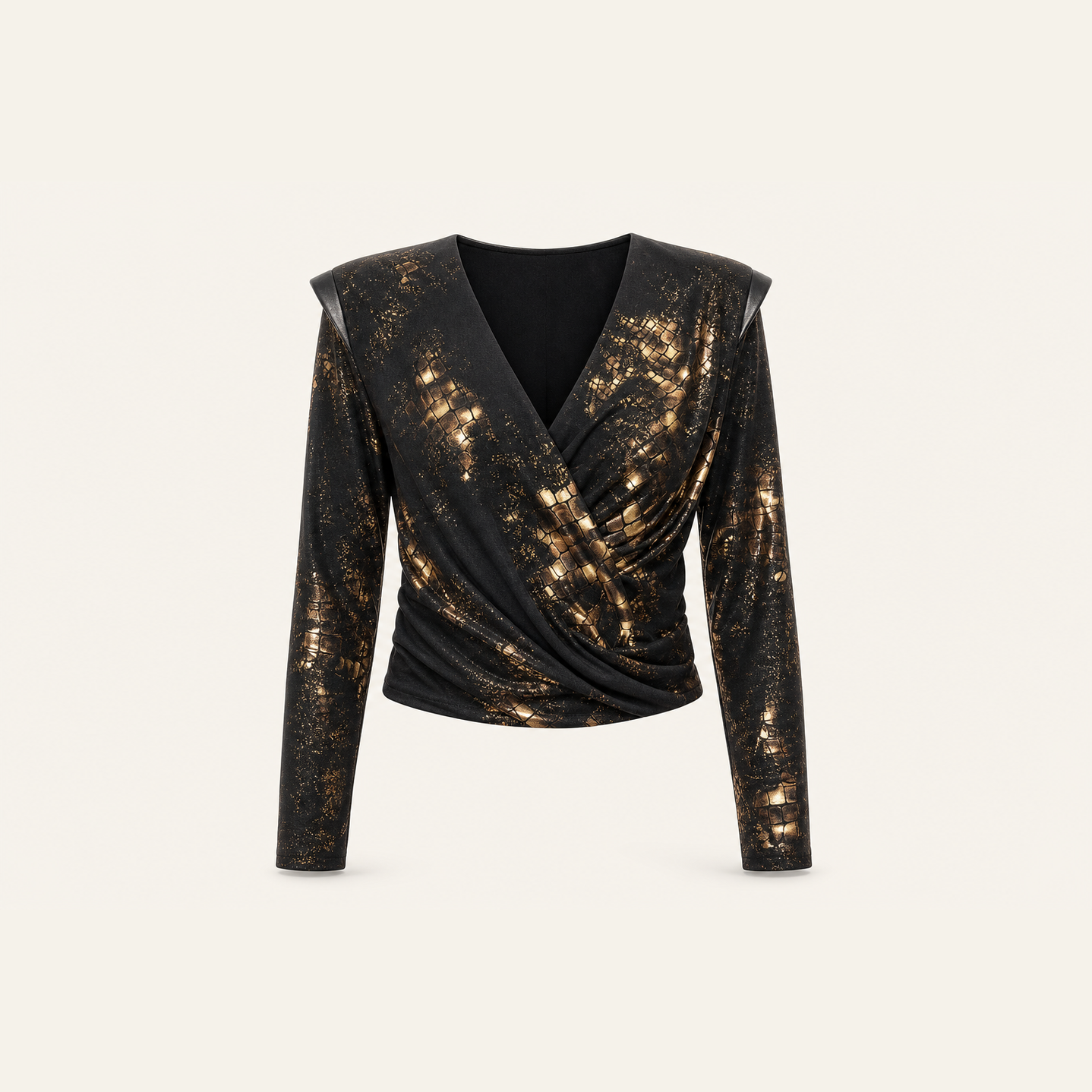 Lord & Taylor Heritage Wrap Top, Metallic Snake Print — product shot