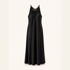 Black halter maxi dress with gold chain by Lord & Taylor Heritage, flat product view