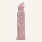 Mauve pink velvet one-shoulder gown by Lord & Taylor Heritage, flat product view