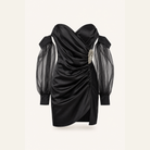 57980 - Lord & Taylor Heritage Satin Mini Dress, Black Off-Shoulder — product shot