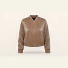 Taupe metallic bomber jacket flat lay product shot by Lord & Taylor Heritage