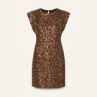 Bronze sequin sleeveless shift dress flat lay by Lord & Taylor Heritage