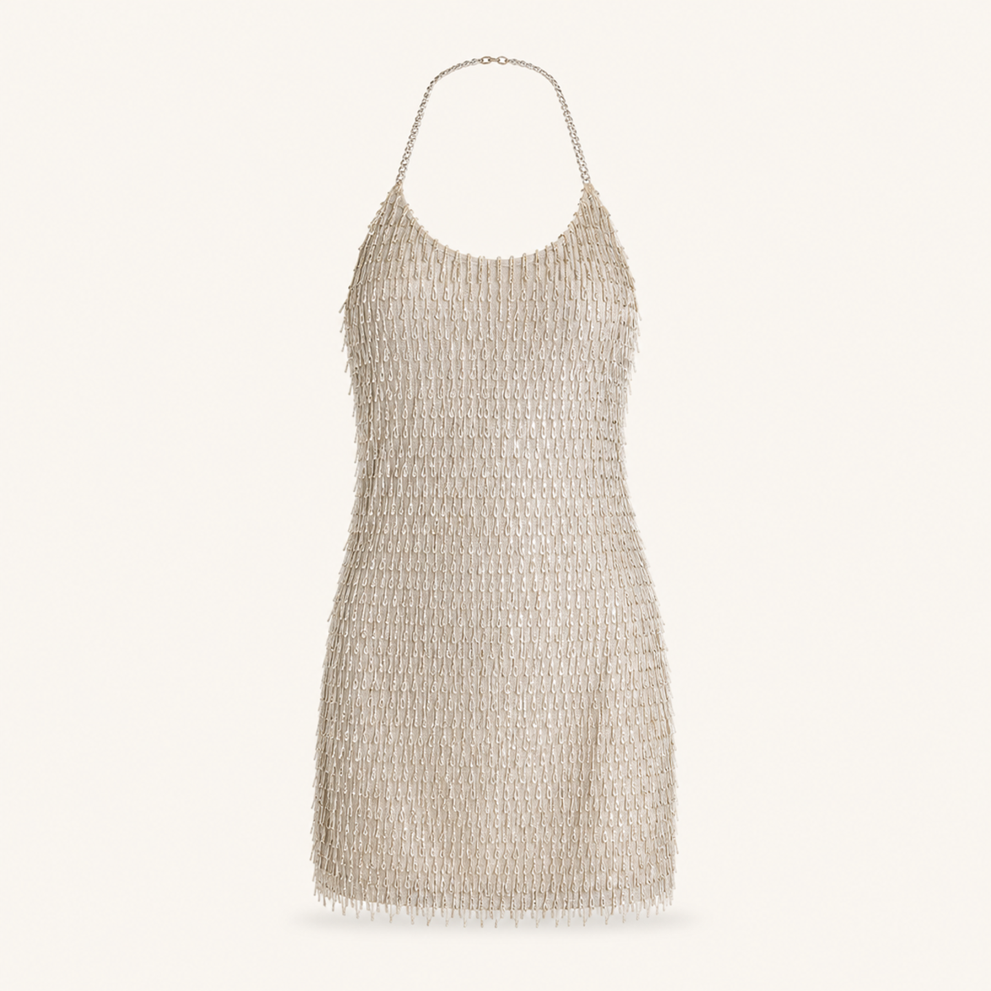 Lord & Taylor Heritage Beaded Fringe Mini Dress, Beige — product shot