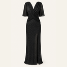 Black glittering maxi gown with side slit by Lord & Taylor Heritage, flat lay