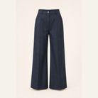 Indigo denim-inspired wide-leg trouser flat lay by Lord & Taylor Heritage