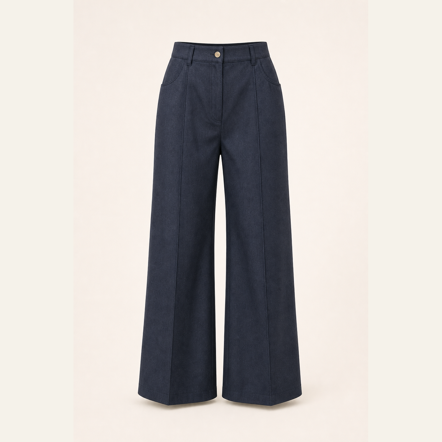 Indigo denim-inspired wide-leg trouser flat lay by Lord & Taylor Heritage