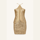 Gold sequin mini dress flat lay product shot by Lord & Taylor Heritage
