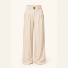 Sand-beige high-waisted trousers with belt loops, back view by Lord & Taylor Heritage