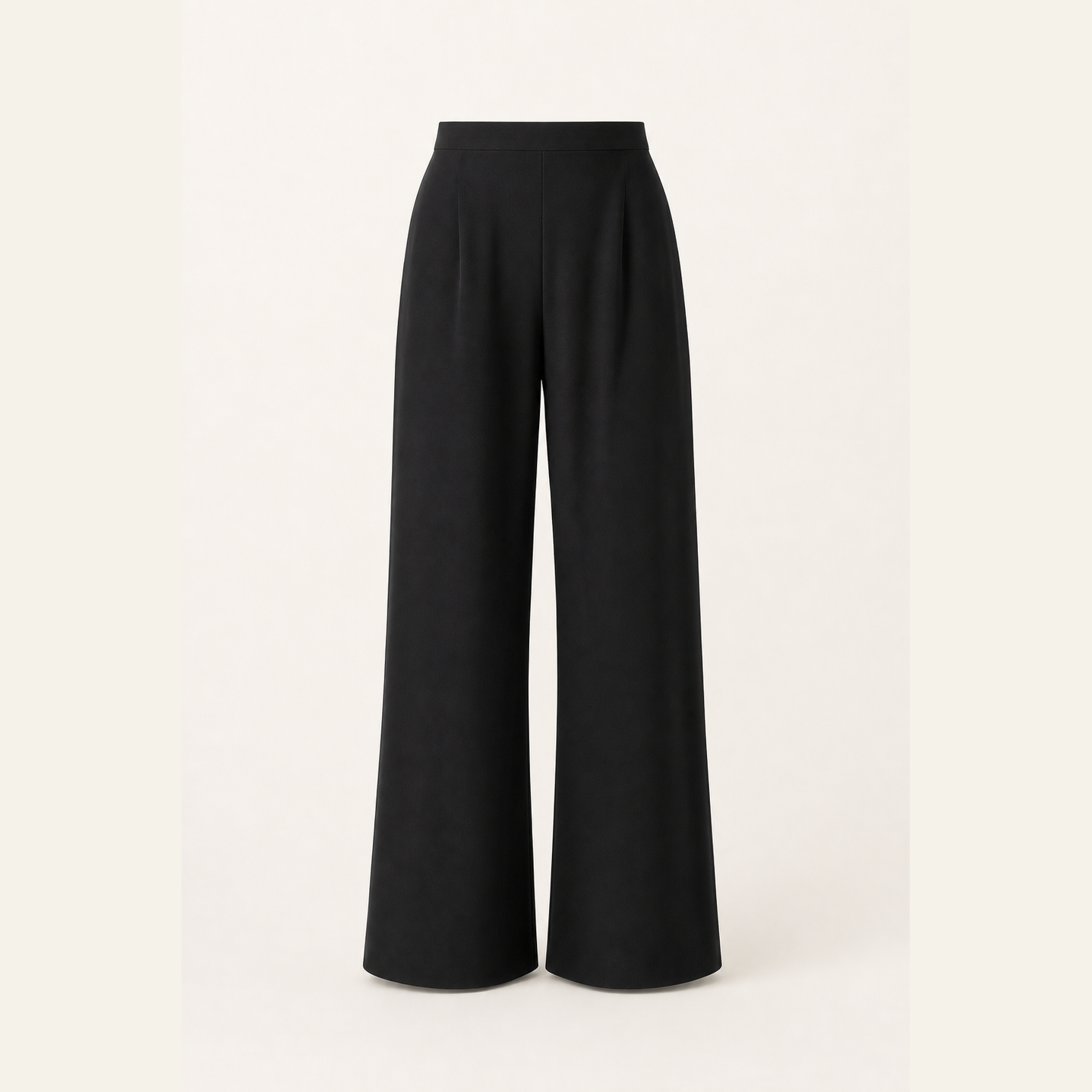 Black wide-leg trousers flat lay product shot by Lord & Taylor Heritage