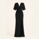 Lord & Taylor Heritage Maxi Gown, Black with Flutter Sleeves — product shot