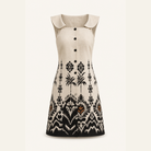 Lord & Taylor Heritage sleeveless shift dress flat lay showing full ikat print pattern