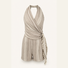 Brown striped wrap romper flat lay product shot by Lord & Taylor Heritage