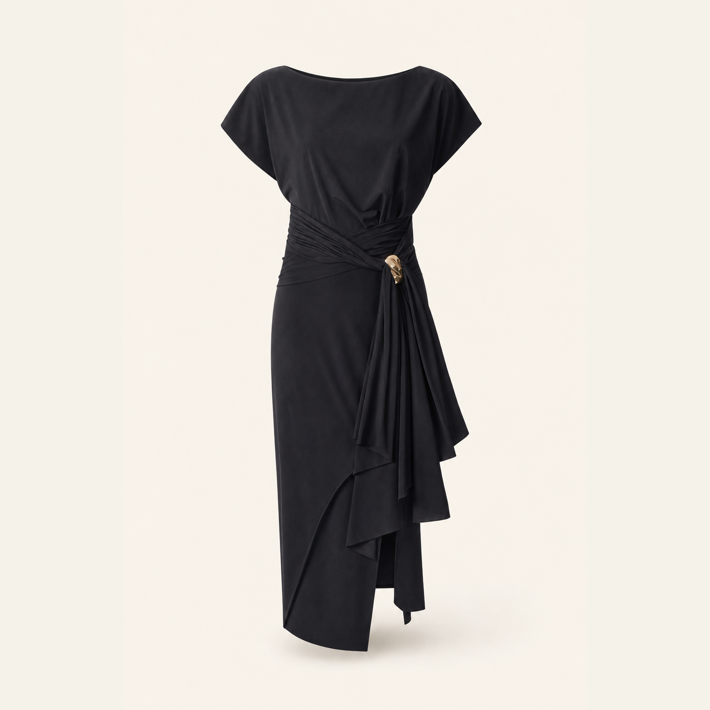 Black Lord & Taylor Heritage midi dress flat lay showing full silhouette
