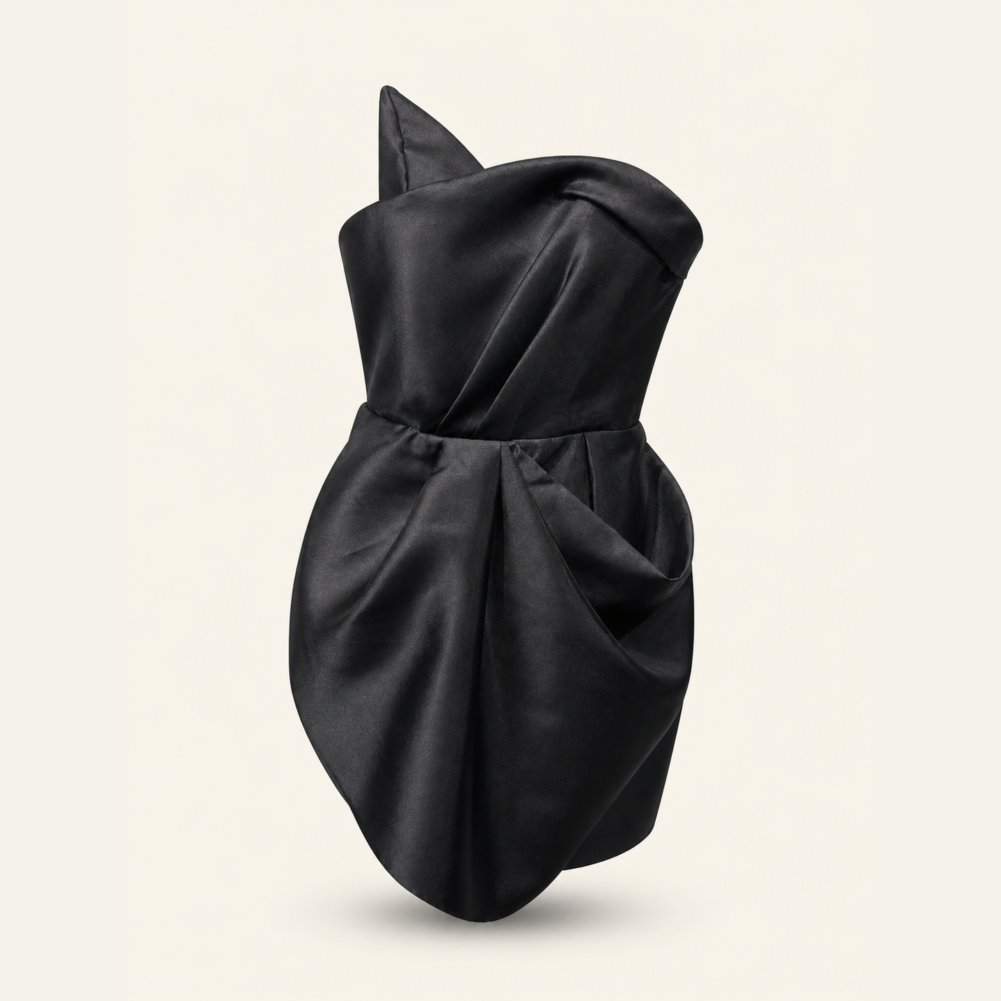 Black satin strapless mini dress by Lord & Taylor Heritage, flat product shot
