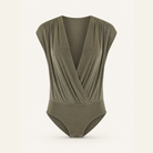 Olive green jersey knit bodysuit flat lay by Lord & Taylor Heritage