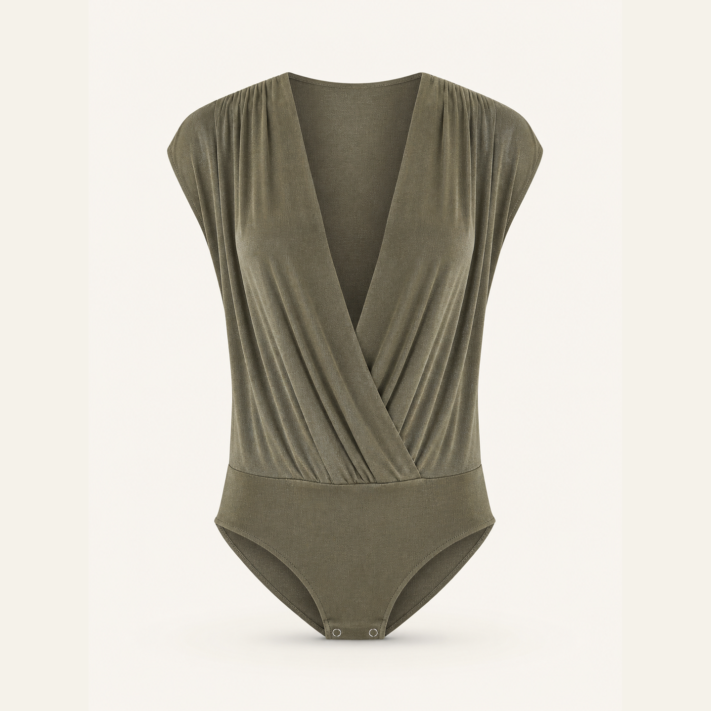 Olive green jersey knit bodysuit flat lay by Lord & Taylor Heritage