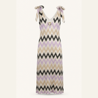 Lilac chevron knit midi dress with zigzag pattern, flat product shot