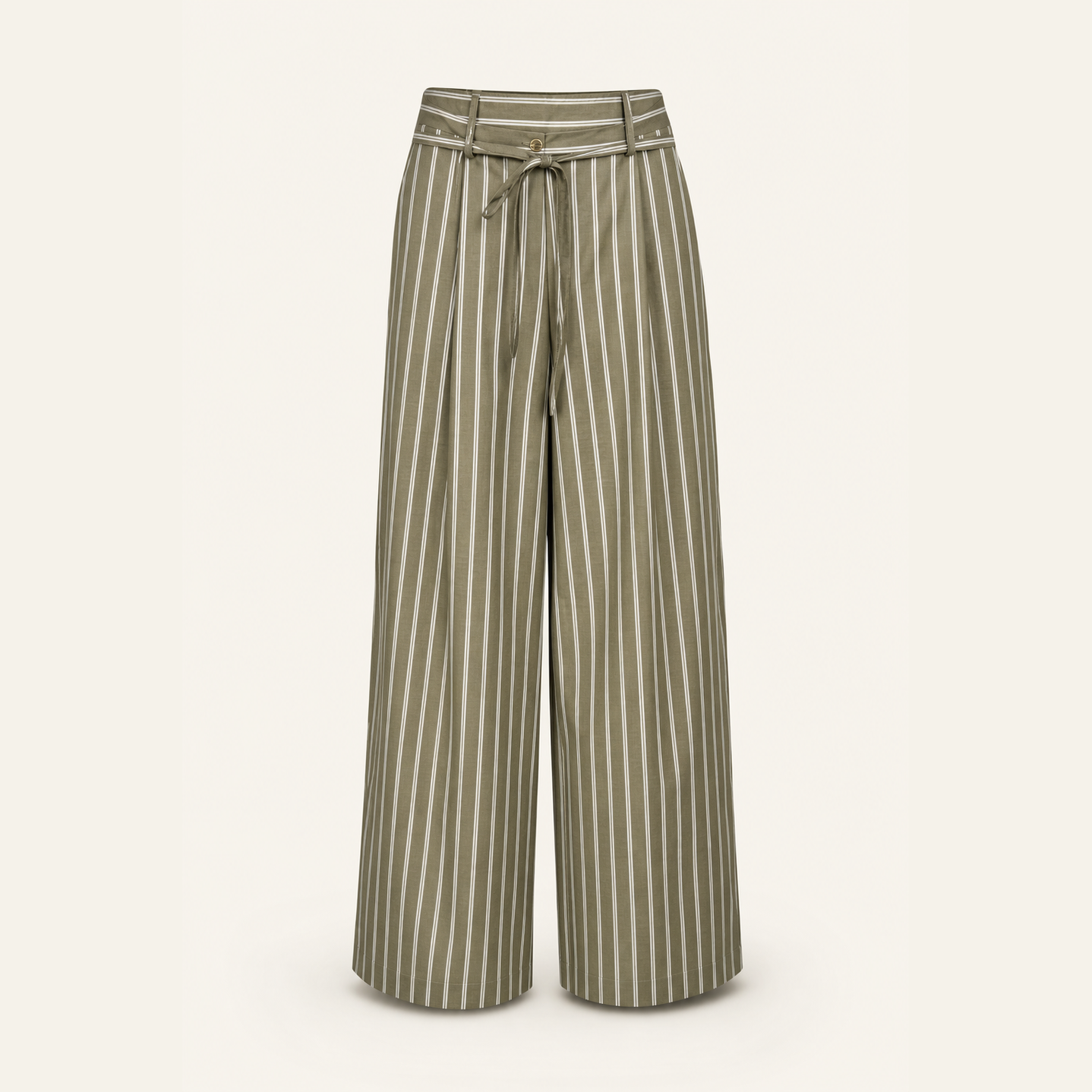Olive striped wide-leg trousers by Lord & Taylor Heritage, flat product shot