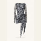 Black mesh mini dress with handkerchief hem overlay by Lord & Taylor Heritage, flat lay