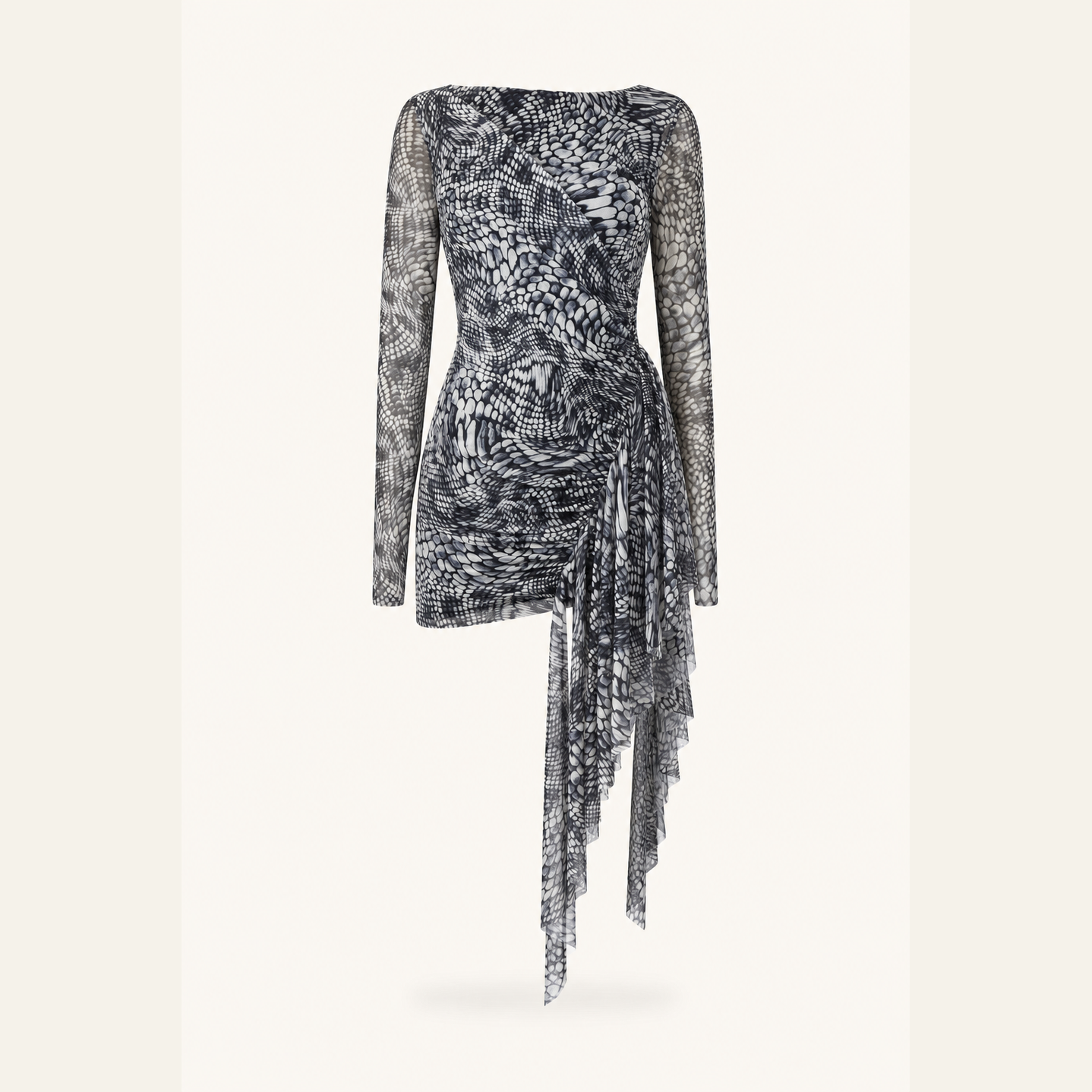 Black mesh mini dress with handkerchief hem overlay by Lord & Taylor Heritage, flat lay
