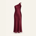Burgundy satin bias-cut slip dress with sheer-edged hem, flat product view