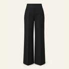 Black wide-leg trousers with floor-skimming hem, flat product shot by Lord & Taylor Heritage