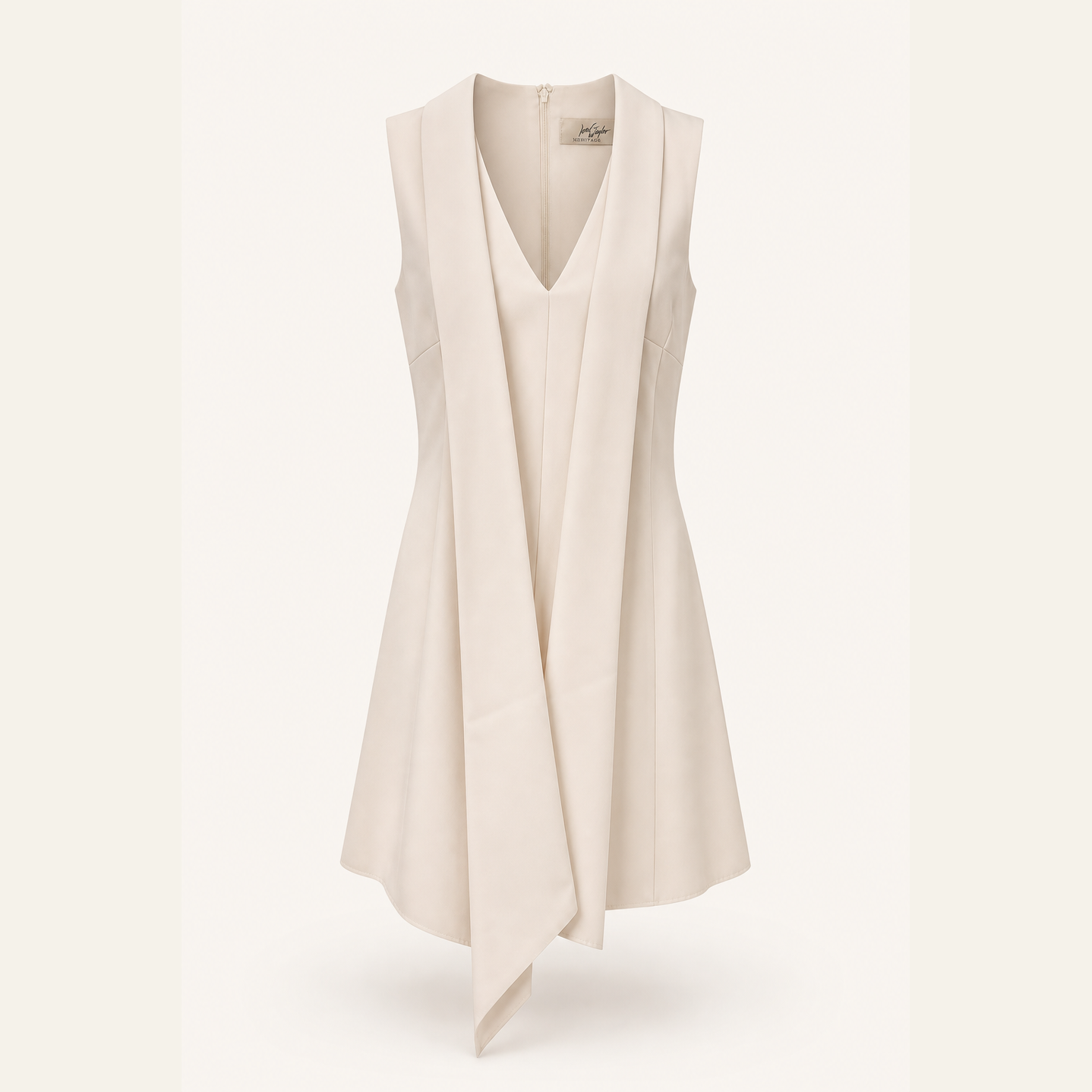 Beige mini dress with asymmetric hem flat product shot by Lord & Taylor Heritage