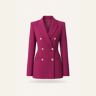 Magenta crepe blazer with welt pockets and long sleeves, flat lay
