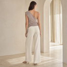 Mink brown satin button-front top by Lord & Taylor Heritage, back view